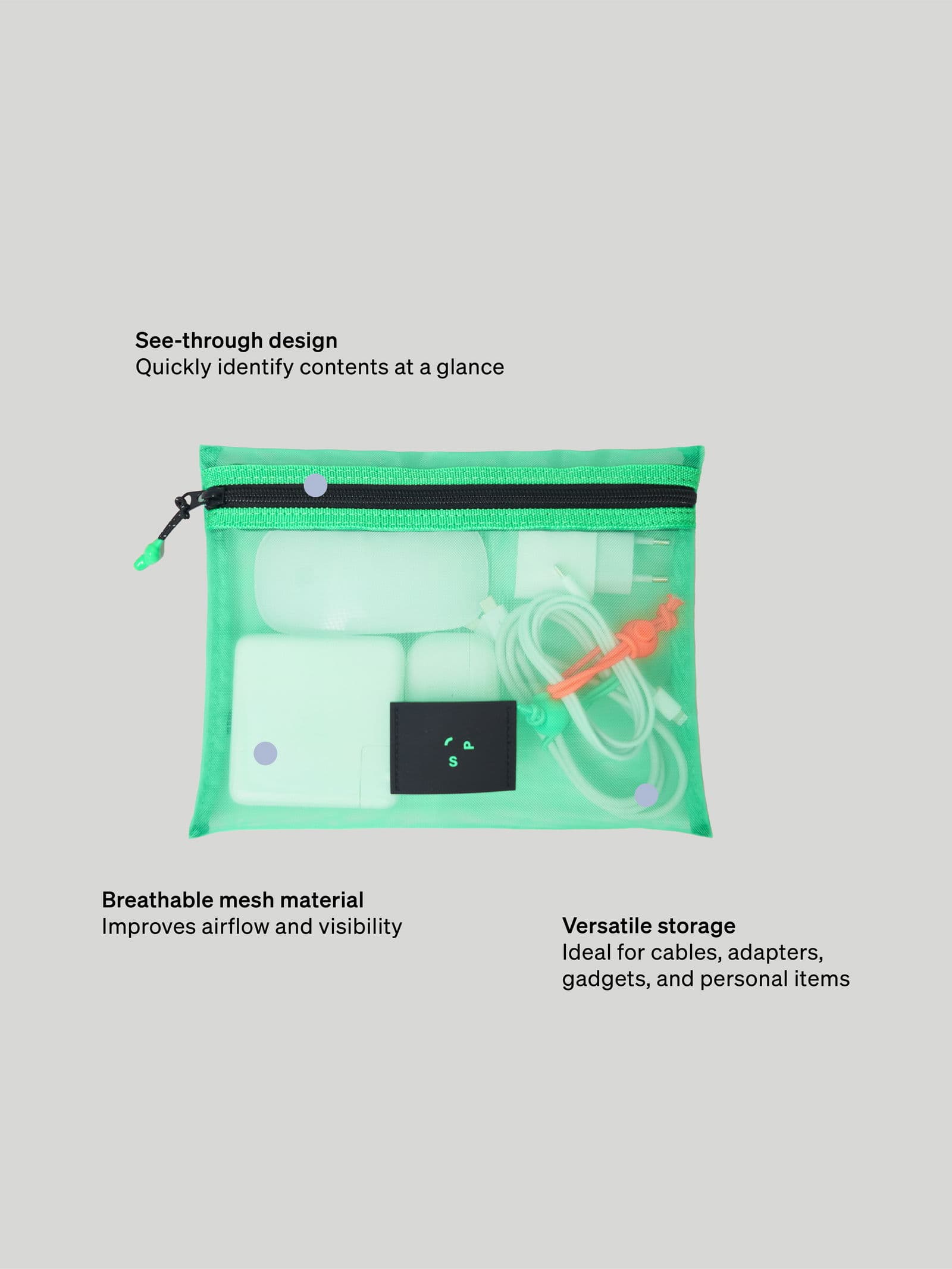 Mesh Organiser Flat Bright Green 6 - SP Tech